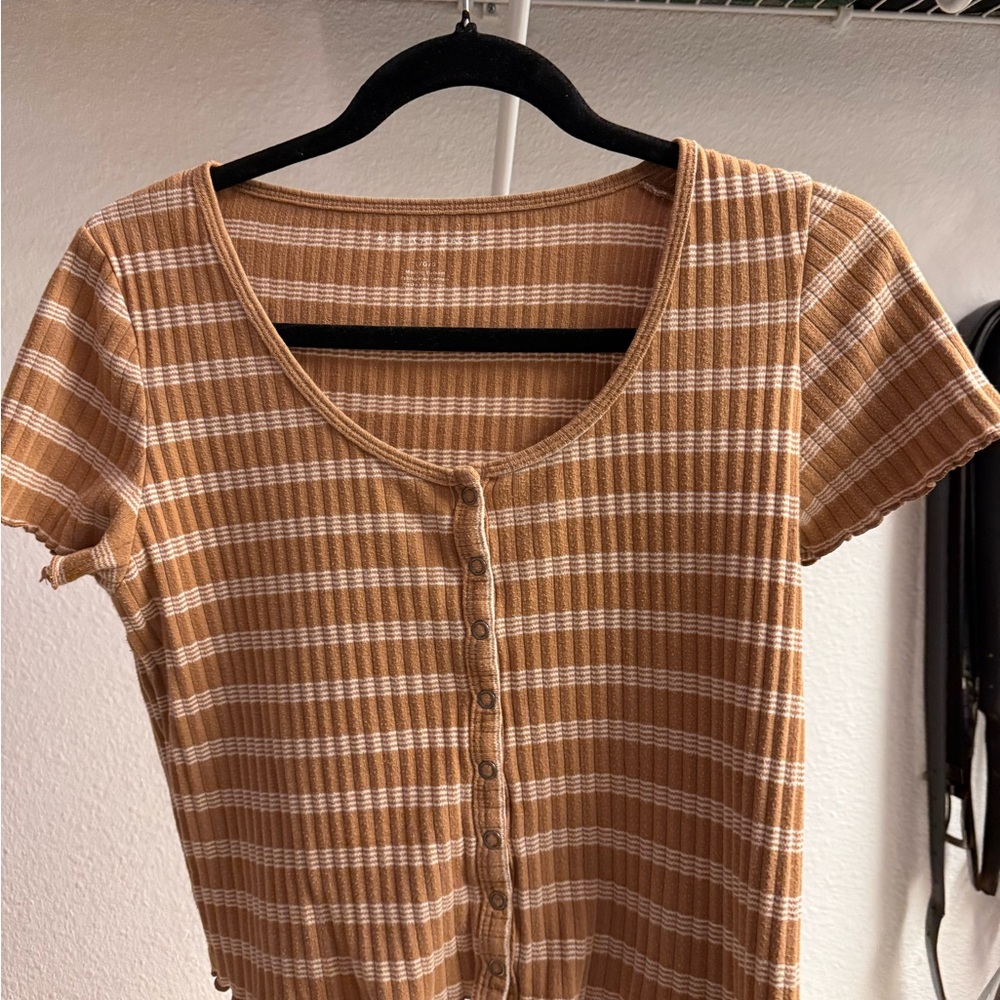 American Eagle Outfitters Brown Striped Button-Down Top